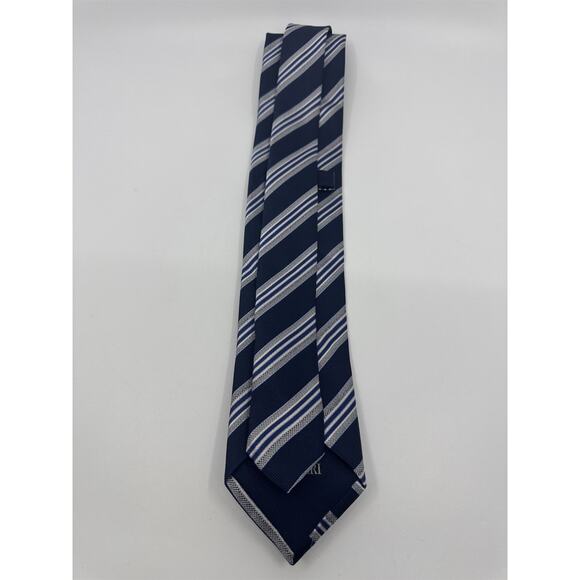 Pal Zileri Blue, Silver And White Striped Men's Neck Tie Made In Italy - Picture 7 of 14